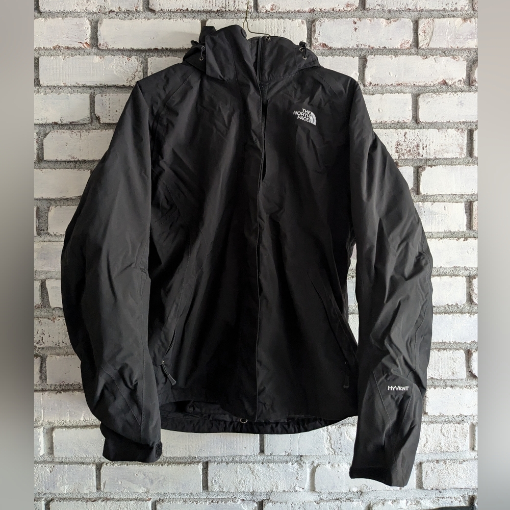 Women’s Black The North Face Hyvent Rain Coat & Fleece 3 in 1 Jacket Size Large 